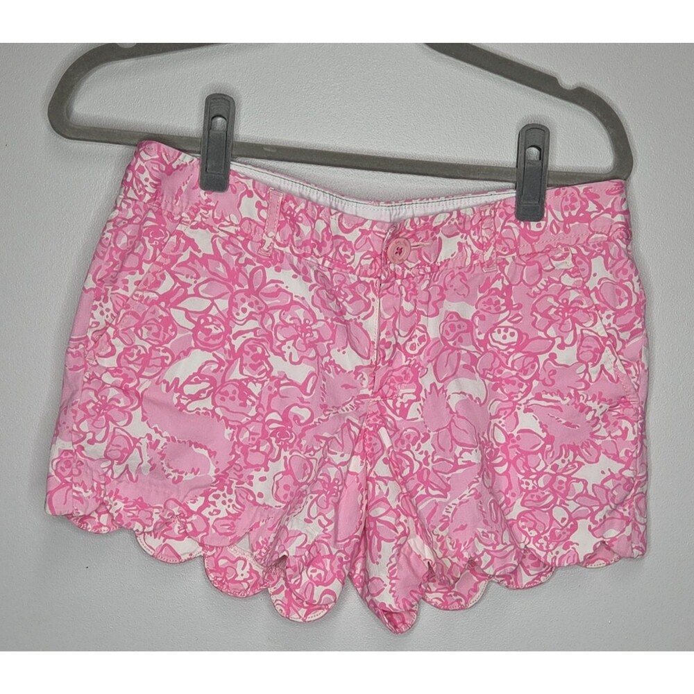 Lilly Pulitzer Buttercup Shorts She’s A Fox Pink White Scalloped Hem Size 2